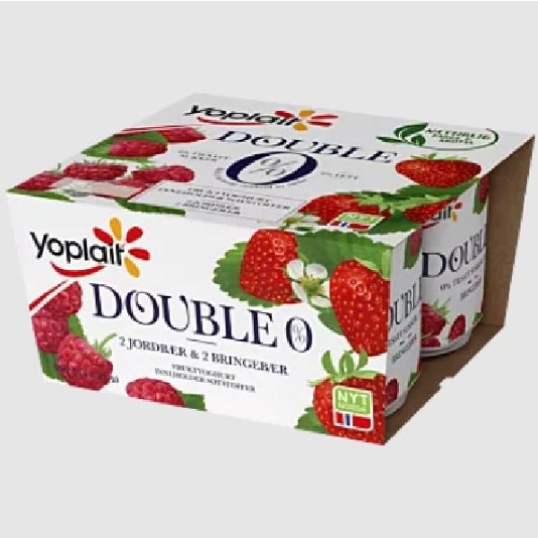 Yoplait Yoghurt Double 0% Jordbær/bringebær 4x125g