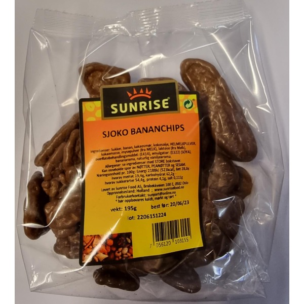 Bananchips m/sjokolade 195g