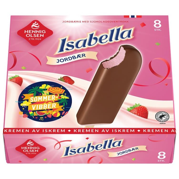 Isabella Jordbær Ispinner 8stk Hennig Olsen