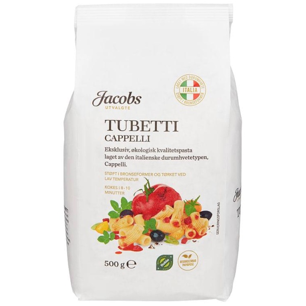 Pasta Tubetti Capelli Økol 500g Jacobs Utvalgte