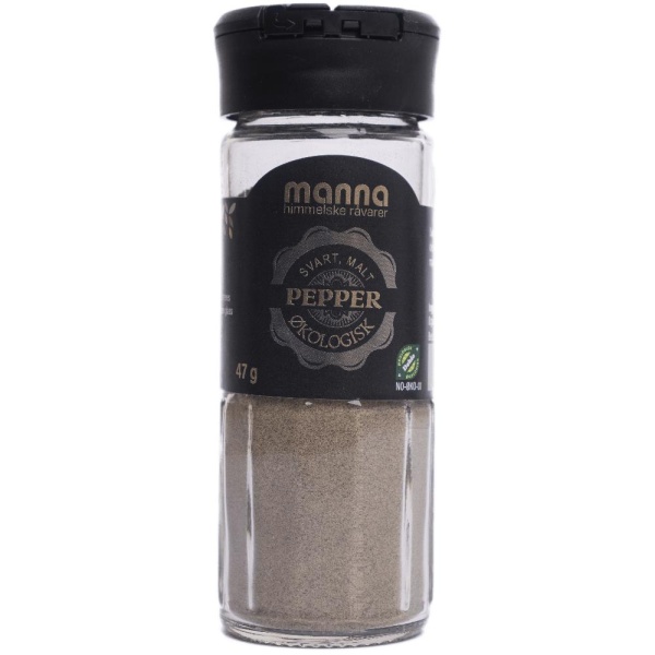 Pepper svart malt 47g økologisk Manna