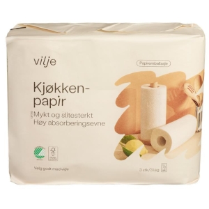 Kjøkkenpapir 3Rl i Papiremballasje Vilje