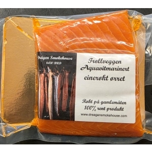 Aquavitmarinert einerøkt ørret kg Drågen Smokehouse