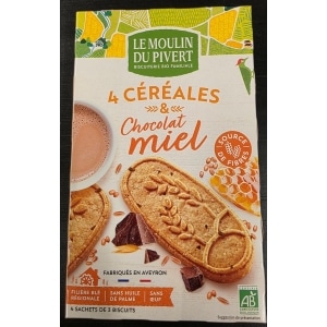 Øko frukostkjeks honning/sjokolade 190g Moulin du Pivert